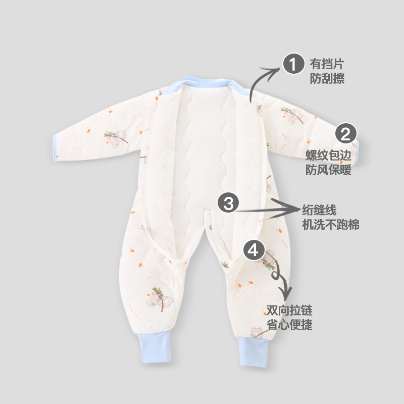 婴儿睡袋秋冬夹棉分腿睡袋新生儿连体衣宝宝初生幼儿长袖防踢神器