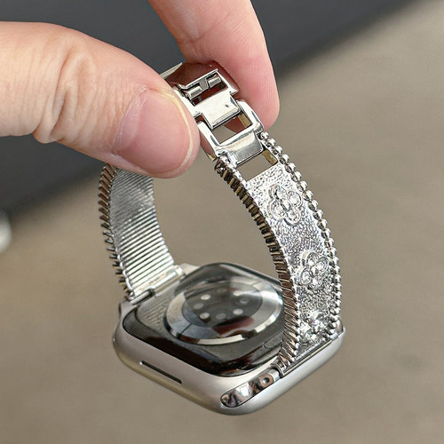 适用applewatchS11布契拉提四叶草手镯金属表带iwatch10/9/8/7/6复古质感苹果手表ultra小众不锈钢腕带SE女夏 - 图3