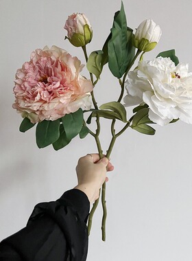 新焦边大束牡丹复古仿真芍药油画风假花客厅家居摆件装饰拍照道具