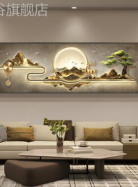 网红客现代轻奢客墙厅饰画新中式大气沙发背景装画山水画迎松室茶