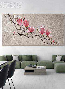 网红新中式装红色兰玉花客厅饰画石英砂手肌理抽象绘画油植物书房