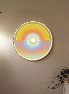 网红卧室发光摆画led灯带床头装饰画太阳光晕圆形背景墙墙面玄关