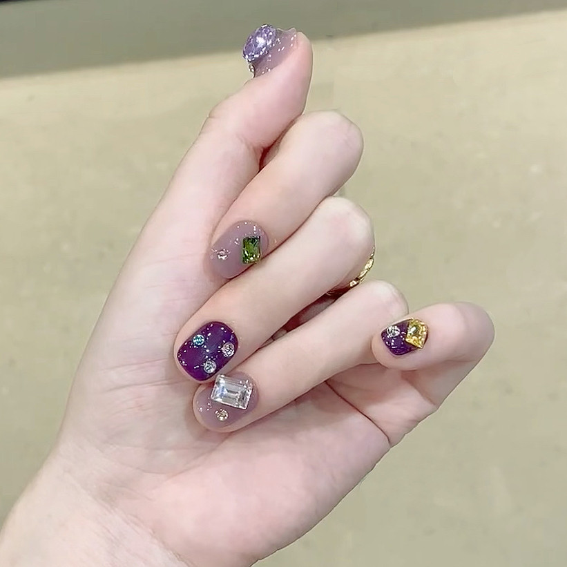 纯手工穿戴甲2025新款夏日紫色小猴子显白高级感短款美甲指甲贴片,淘宝优惠券,粉丝福利购,淘宝优惠卷