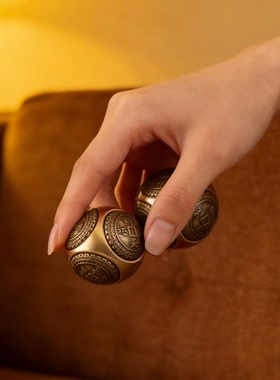 黄铜圆球六面转转手把件解压摆件