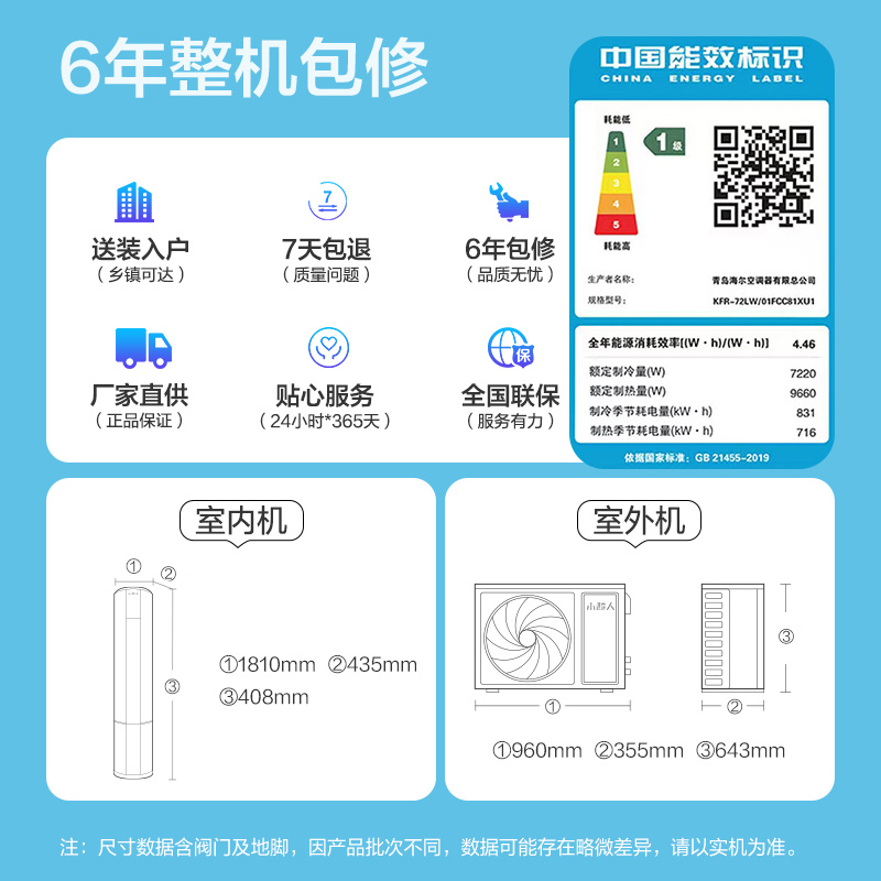 【海尔智家】小超人空调3p匹新一级柜机客厅省电冷暖家用72FCC81 - 图3