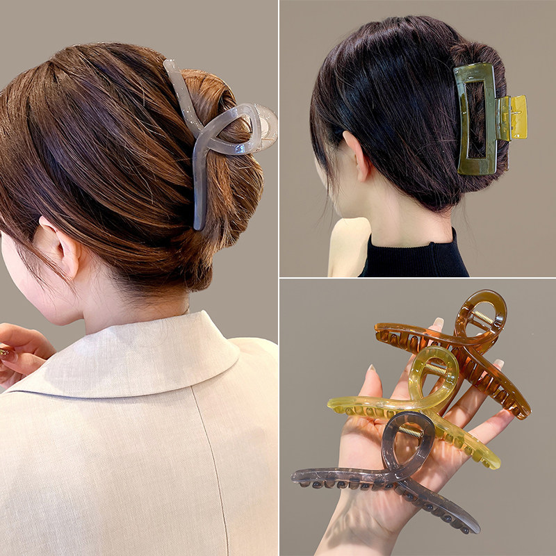 韩式亚克力盘发抓夹女夏季优雅气质大号后脑勺鲨鱼发夹子头饰发卡_虎窝淘
