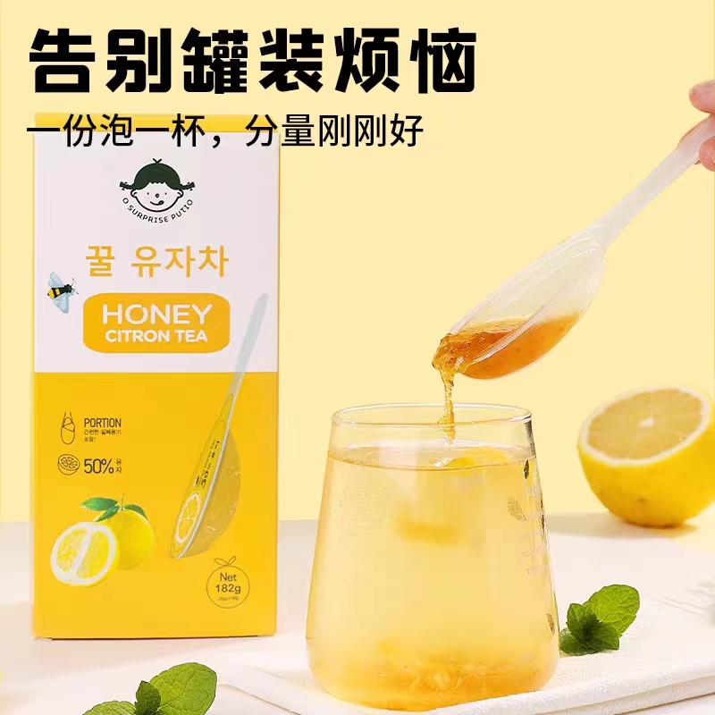 韩国进口 普蒂欧 柠檬蜂蜜水 柚子茶冲饮便携小包装饮品自带勺7支 - 图0
