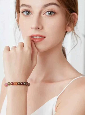 彩虹碧玺手链女款单圈手串旺夫石饰品礼物送女友闺蜜手串生日礼物