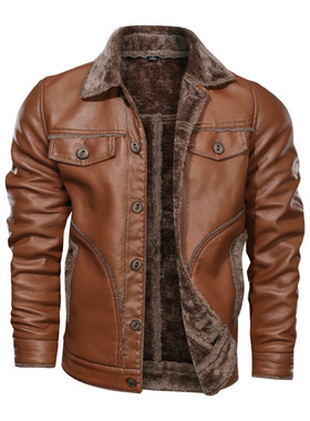 Winter Men's PU Leather Jacket Casual Male Thick Fur Thermal