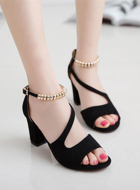 spring summer sexy fish mouth hollow Roman sandals thick wit