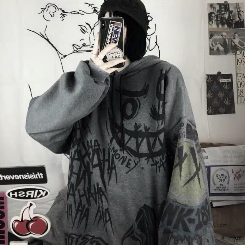 FERNAN Goth Sweatshirts Women Grunge Japan Style Anime Hip H - 图0