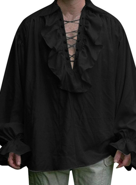 Mens Renaissance Costume Ruffled Long Sleeve Lace Up Medieva