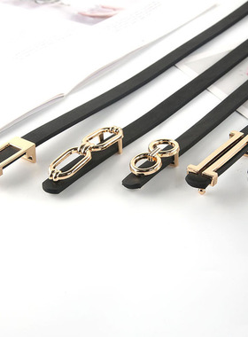 New Fashion Leather Thin Belt For Women Personality Metal Bu
