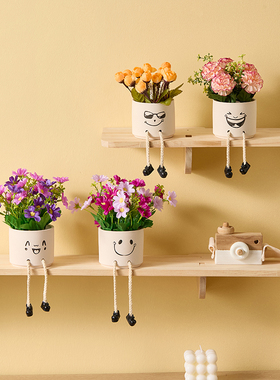 吊脚娃娃仿真花插花摆件