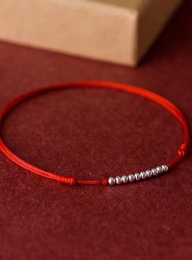 编织红绳脚链女银铃铛情侣古风佛缘幸运珠礼物闺蜜脚饰脚绳银饰