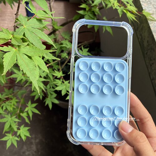 浅蓝双面分层吸盘硅胶贴17promax欧美创意防滑个性黑白12/13PRO/16plus防摔厚实对镜拍装饰贴17e小众明星同款 - 图2