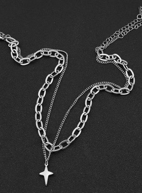 NG星芒十字架钛钢双层叠戴项链男