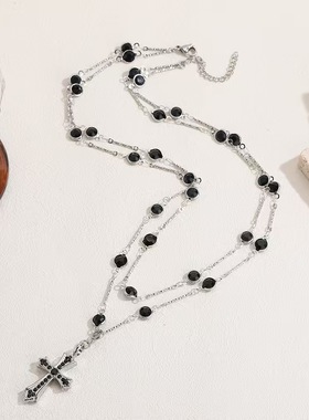 NG黑钻十字架钛钢项链女款甜辣风