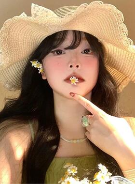 海边沙滩拍照草帽花边蕾丝女夏季户外大檐防晒时尚遮阳帽子