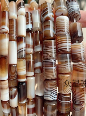 天然咖啡色缠丝玛瑙圆管珠6*16mm管状散珠手工DIY饰品配件材料