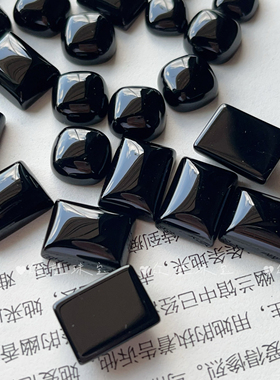 天然黑玛瑙方形戒面 平底无孔戒面diy手工戒指吊坠发簪镶嵌贴片