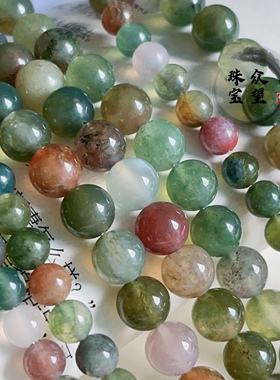 天然七彩玉玛瑙 印度玛瑙散珠 水草玛瑙圆珠 阿拉善玛瑙串珠手链