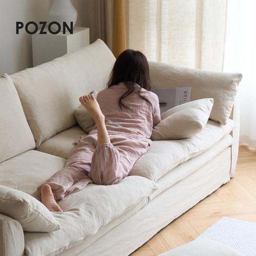 POZON朴琢/天然亚麻风信子沙发侘寂风布艺棉麻怀抱可拆洗奶油复古 - 图0