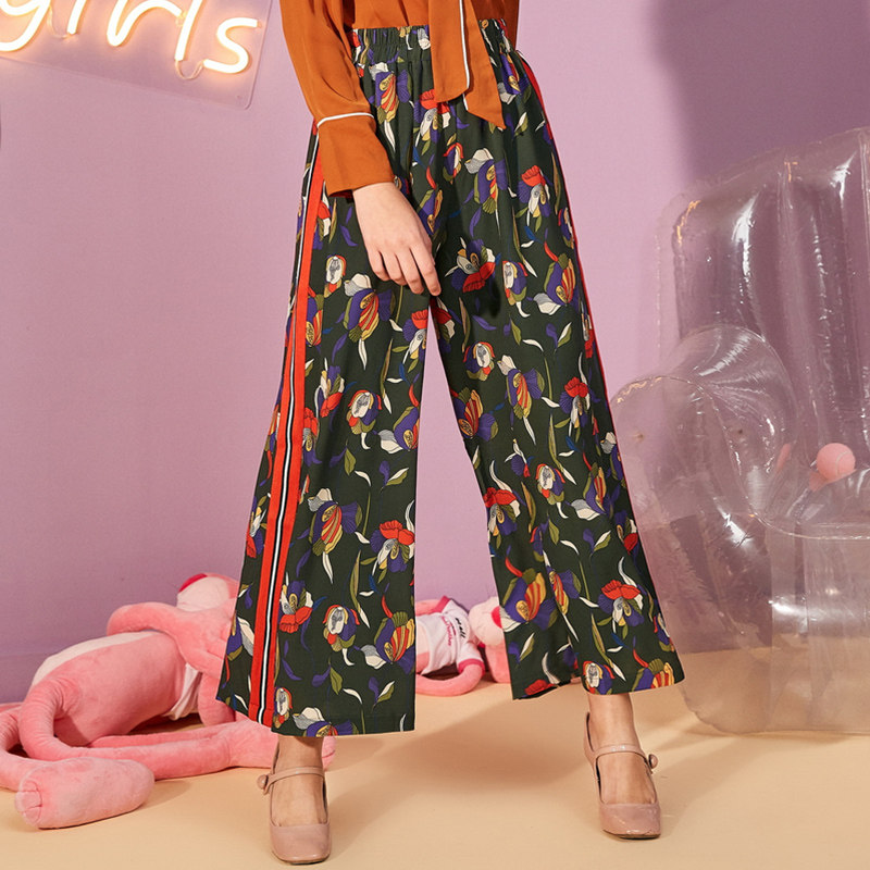 艾格2023夏季新款女装松紧腰阔腿裤 艾格旗舰休闲裤