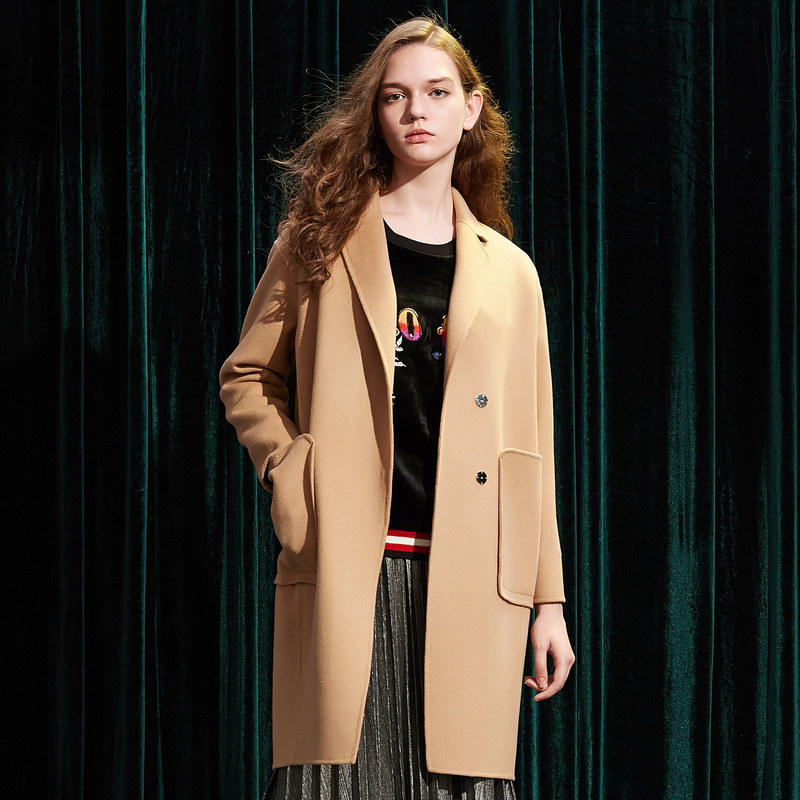 艾格2023春季新款时尚双面呢大衣 艾格旗舰毛呢外套