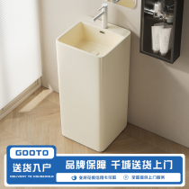 Cream wind ceramic integrated column basin balcony floor type washbasin small outdoor color upright post washbasin