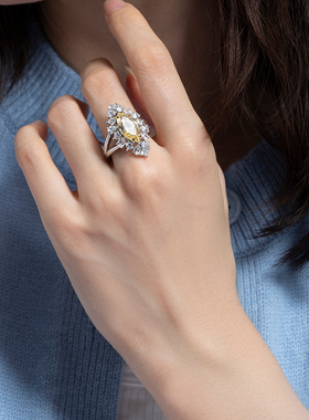 jcj时装珠宝黄色马眼锆石戒指