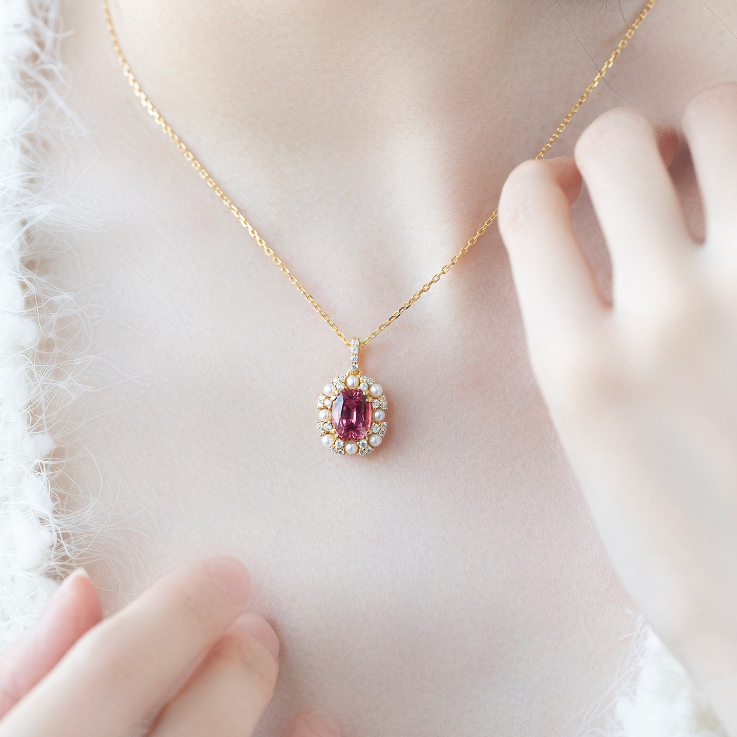 JCJ时装珠宝HighJewelPlay925银间隔珍珠橙红合成蓝宝石戒指项链,淘宝优惠券,粉丝福利购,淘宝优惠卷