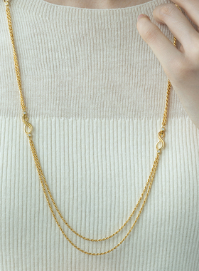 JCJ时装珠宝HighJewelPlay系列925银金色不对称8字扣双层长项链