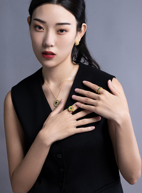 jcj时装珠宝绿色银镀18k黄金