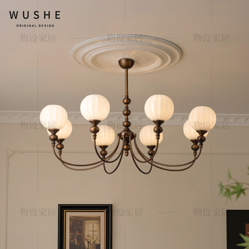 法式复古中古客厅吊灯新中式美式白玉玻璃大厅主灯卧室餐厅书房灯 - 图2