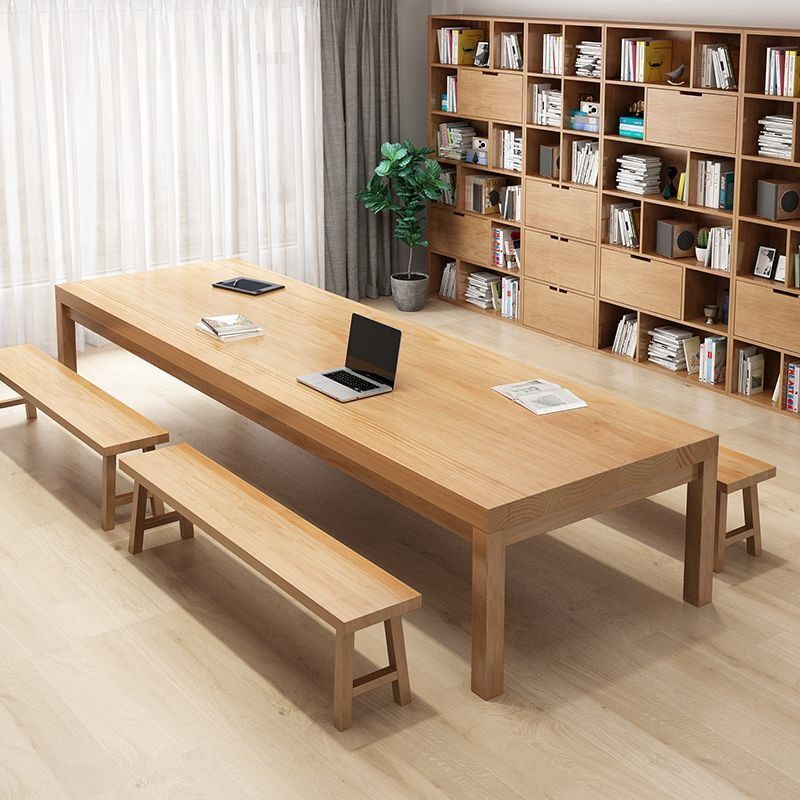 实木多人会议桌简约大板书桌休闲学习沙发椅组合原木长桌子工作台