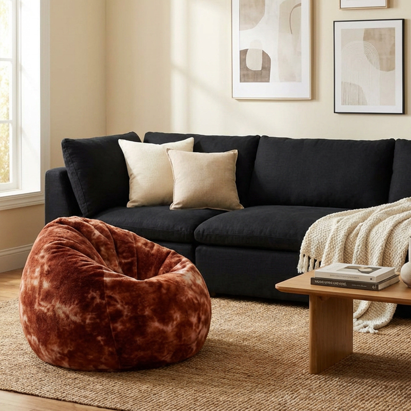 美克/恣在家【豆袋】奶油风布艺沙发单人位设计师款客厅懒人沙发,淘宝优惠券,粉丝福利购,淘宝优惠卷