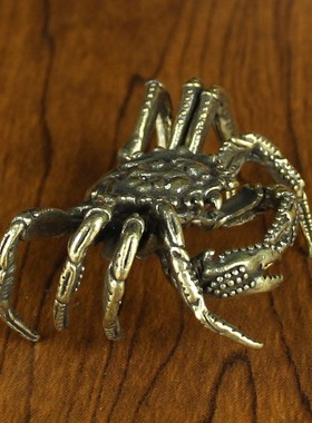 纯黄铜螃蟹水景小摆件帝王蟹茶宠