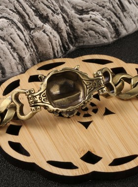 纯黄铜虎头手链男古风文玩手串