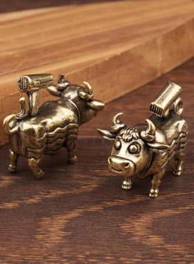 全铜实心迷你小牛牛气哄哄摆件