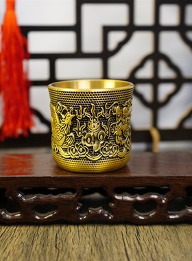 精工加厚黄铜浮雕龙凤杯装饰摆件