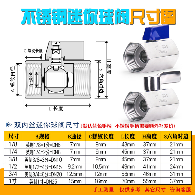 不锈钢迷你球阀微型球阀快开球阀短手柄内丝阀门内外丝双外丝螺纹 - 图1