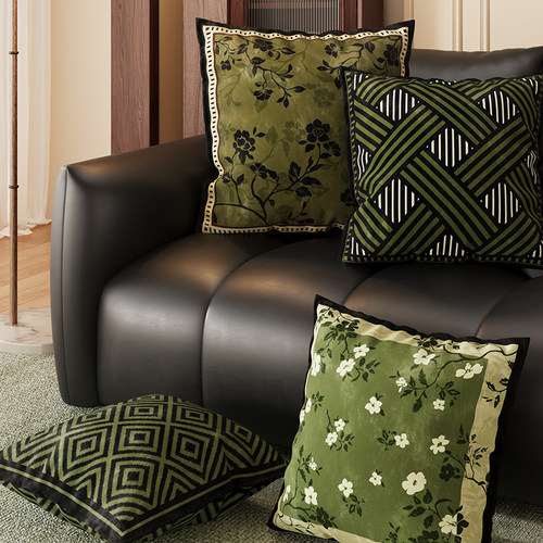 绿色复古中古风客厅沙发抱枕靠垫子含芯抱枕套车载高级感床上靠枕 - 图0