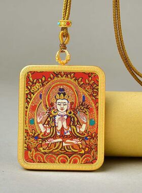 正宗鸿运西藏手绘描金吊坠