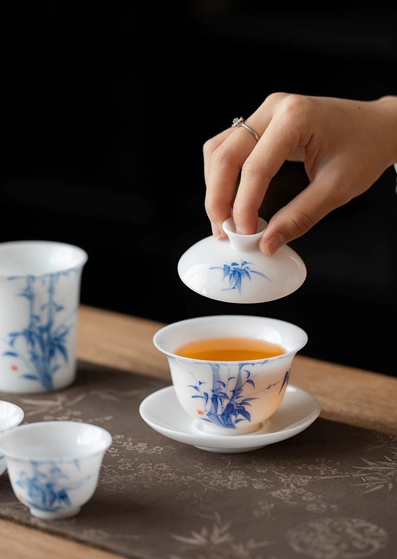 ｛赏心｝德化冰种玉瓷茶具三才盖碗套装纯手绘功夫套组高档礼盒装,淘宝优惠券,粉丝福利购,淘宝优惠卷