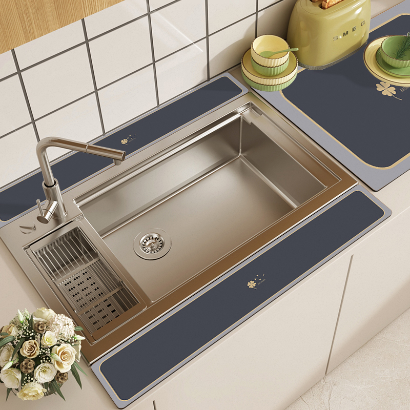 洗手台硅藻泥吸水垫厨房水池沥水长条窄水槽边洗手盆台面垫可裁剪 - 图0