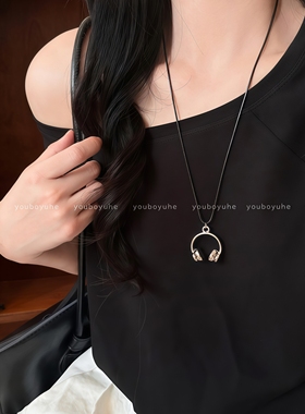 嘻哈时尚音乐耳机吊坠长款项链女