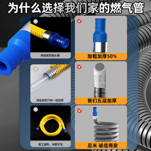 煤气管防爆中压金属燃气管专用天然液化气燃气灶不锈钢波纹管软管 - 图0