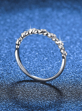 s925银镀18金戒指转运纽纹莫桑钻戒指满钻排戒订婚莫桑石排钻指环