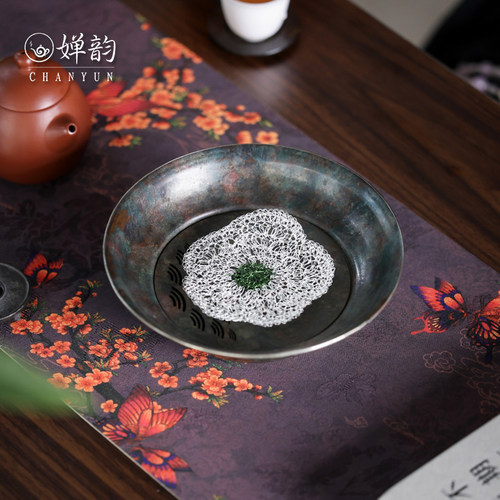 婵韵 春喜铜手工编织山茶花花朵养壶垫杯垫茶垫复古家用茶具配件 - 图1